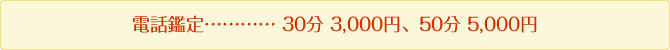 電話鑑定………… 30分 3,000円、50分 5,000円